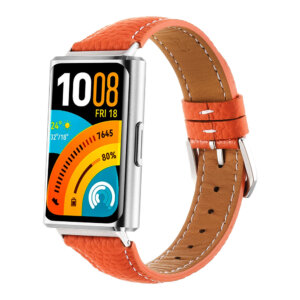 Huawei Band 11 Litchi Pattern Genuine Leather Strap – Orange
